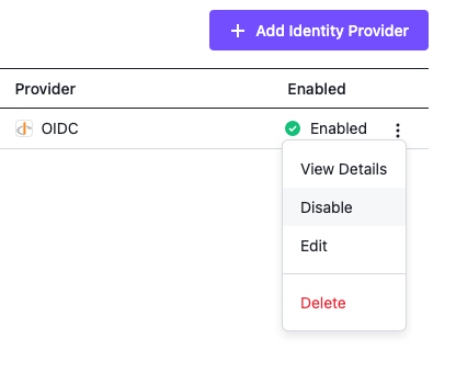 Identity Provider Table Row Action Menu