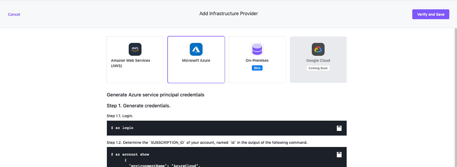 Add Azure Infrastructure Provider Form