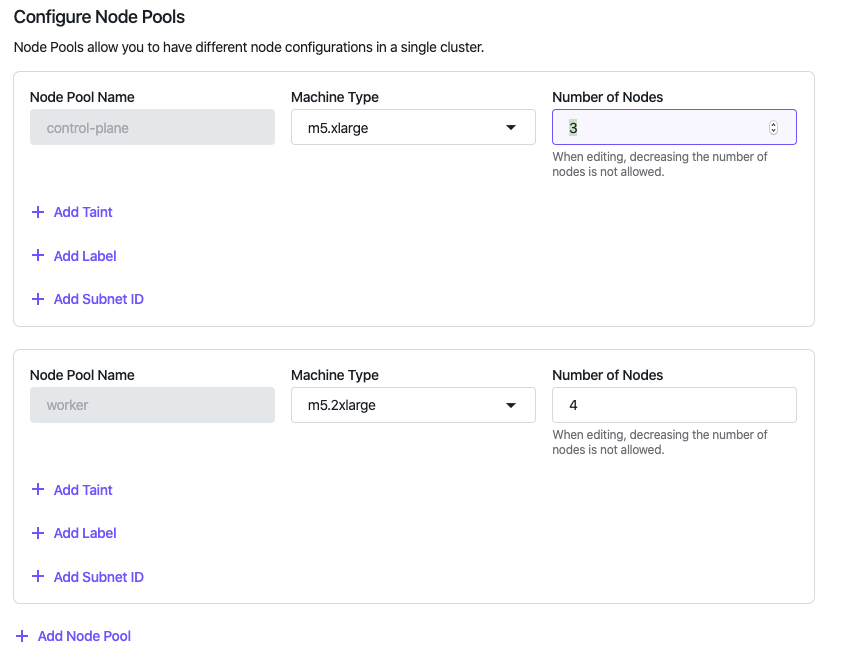 Edit a Cluster Node Pools