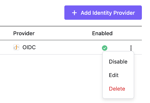 Identity Provider Table Row Action Menu