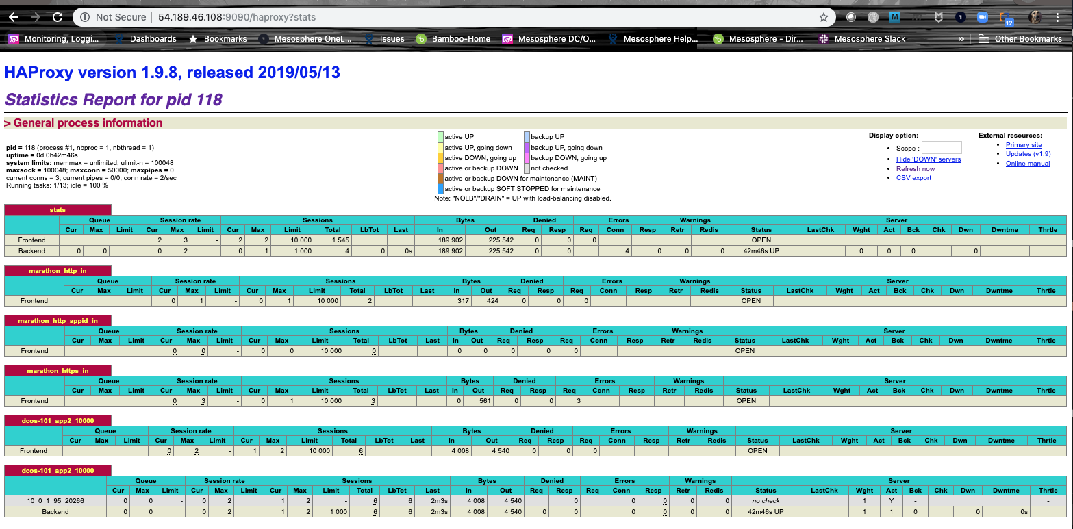 View load balancing statistics for dcos-101_app2