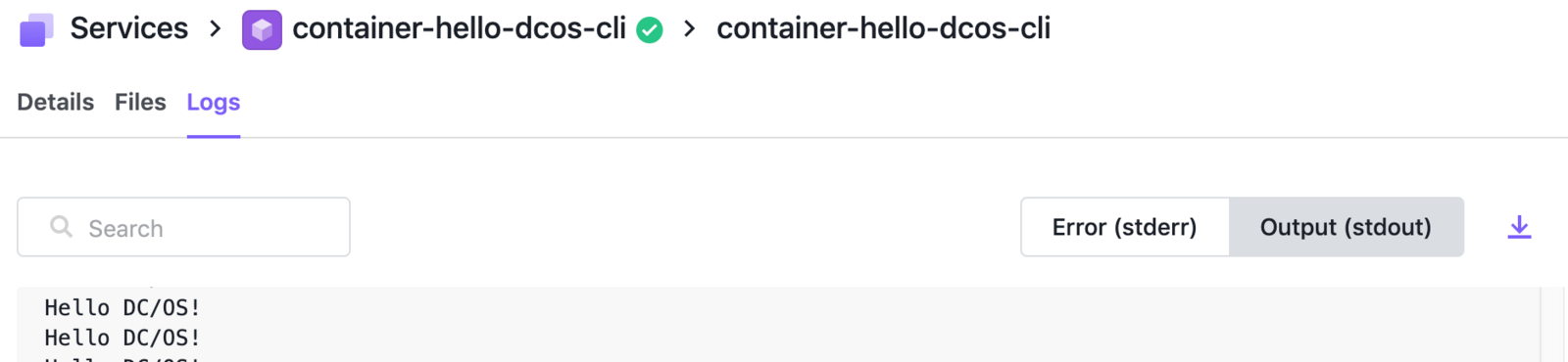 Sample output from container app