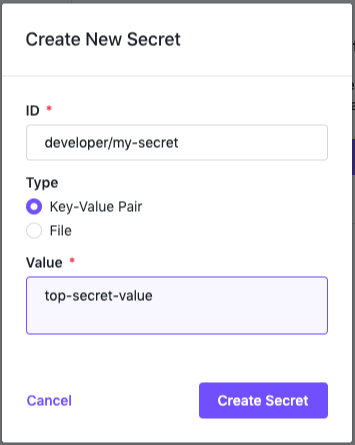 Secret ID/Value Fields