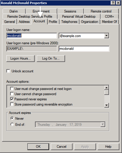 User login account property