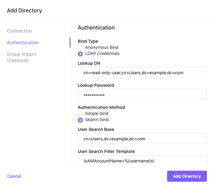 使用搜索绑定的 LDAP 凭据